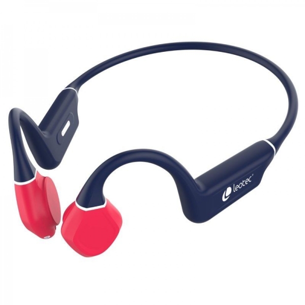 Écouteurs de sport à conduction osseuse Leotec Kuri Bluetooth 5.4 - Autonomie jusqu'à 12 heures - Batterie 180mAh - Résistance IPX5 - Couleur Bleu/Rouge