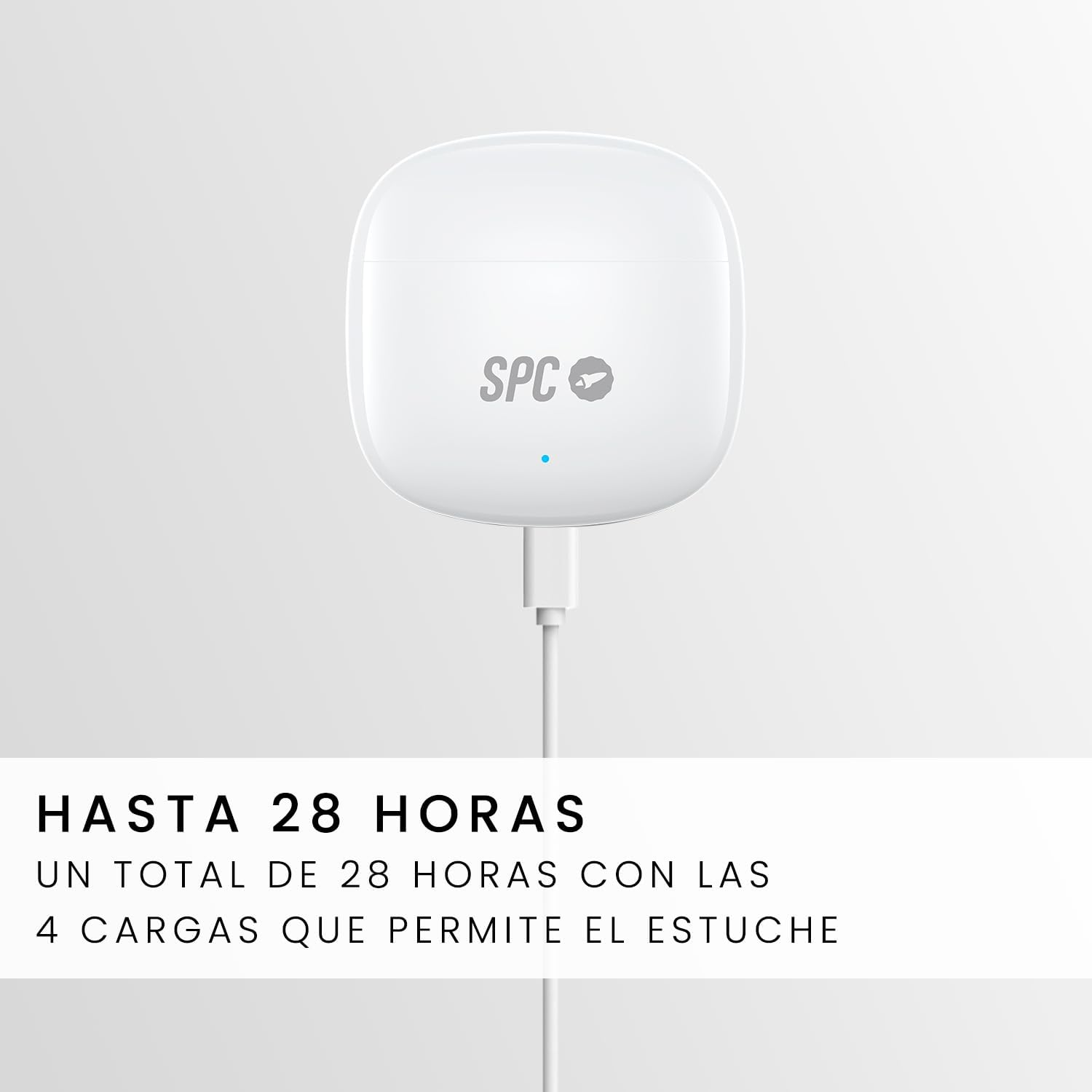 Écouteurs sans fil SPC Zion 2 Play True - Autonomie de 28 heures - Base de chargement USB-C - Commande tactile - Compatible avec les assistants vocaux - Voyants LED - Couleur blanche