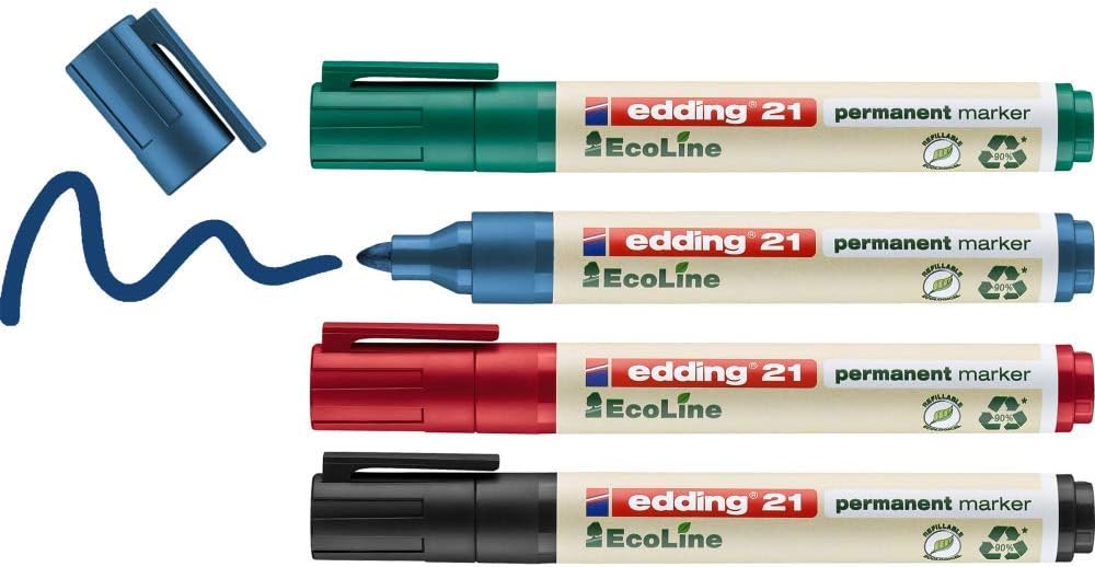 Edding 21 EcoLine Lot de 4 Marqueurs Permanents 