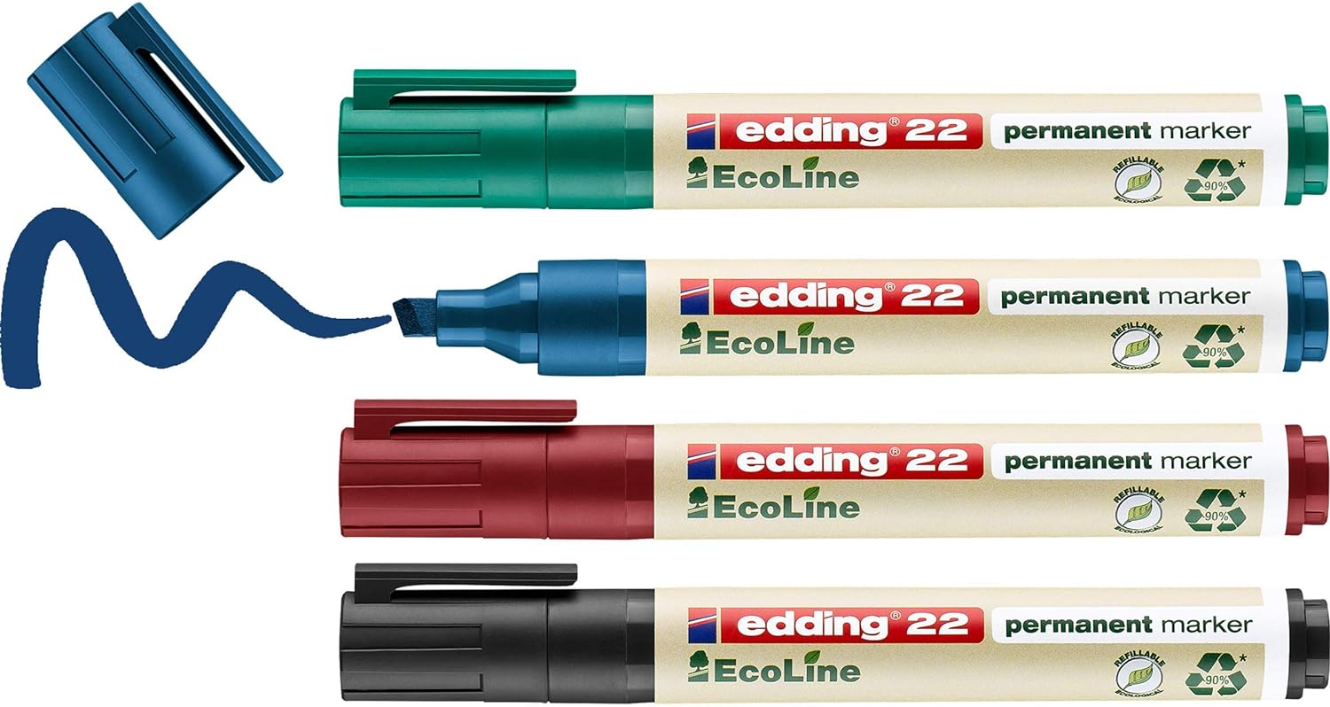 Edding 22 EcoLine Lot de 4 Marqueurs Permanents