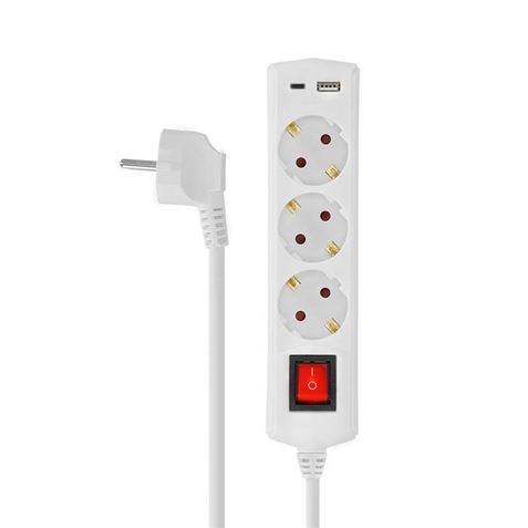 Elbat Base Multiple 3 Prises avec Interrupteur + USB + Type C - Blanc