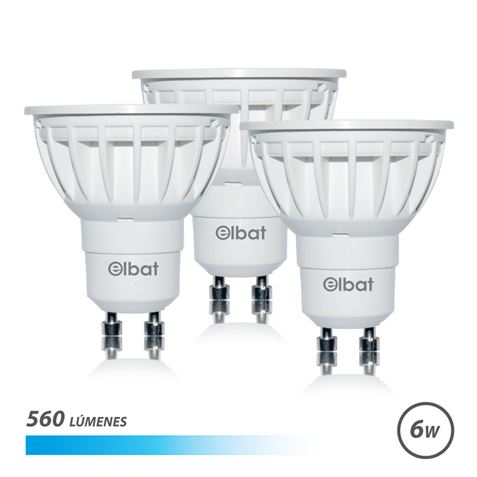 Elbat Pack 3 Ampoules LED Gu10 - 6W - 560Lm - Lumière Froide - Couleur Blanc