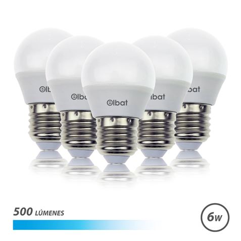 Elbat Pack 5 Ampoules LED G45 - 6W - 500Lm - E27 - Lumière Froide - Couleur Blanc