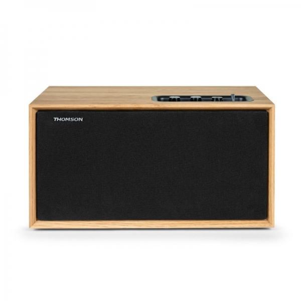 Enceinte Bluetooth 5.0 Thomson WS502 100 W - Boîtier en bois - Façade amovible - Entrée RCA, USB, AUX-IN - Couleur Bois