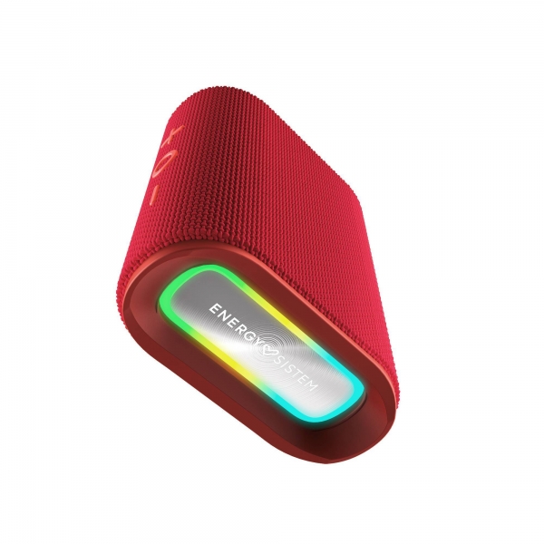 Enceinte Bluetooth Energy Sistem - Fabriquée en Plastique Recyclé - IPX6 - Autonomie 12h - Radio FM - Lumières LED - Mains Libres - Micro SD - TWS - Couleur Rouge