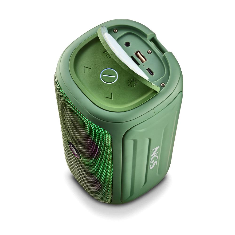 Enceinte Bluetooth NGS Roller Beast 32W TWS - Éclairage RVB - Autonomie jusqu'à 30h - Résistance à l'eau IPX5 - Sangle de transport - Couleur verte