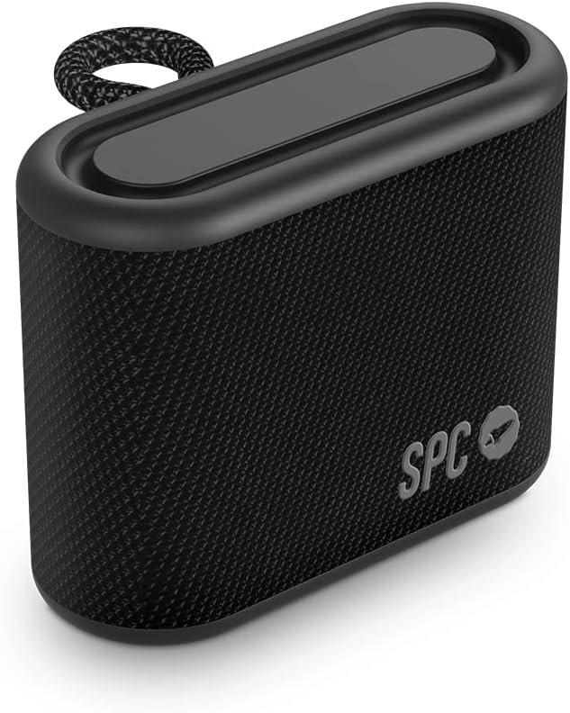 Enceinte sans fil SPC avec 24 heures d'autonomie - 145x45x90 mm - Design mini et portable - Puissance 5W - Protection IPX7 - Véritable stéréo sans fil - Couleur noire