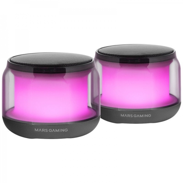 Enceintes Bluetooth Mars Gaming MS-AURA RGB - Son Surround 15W - DSP personnalisé - Éclairage RVB 360º - Bluetooth 5.3 - Connexion Jack - Contrôle intuitif - Couleur Noir