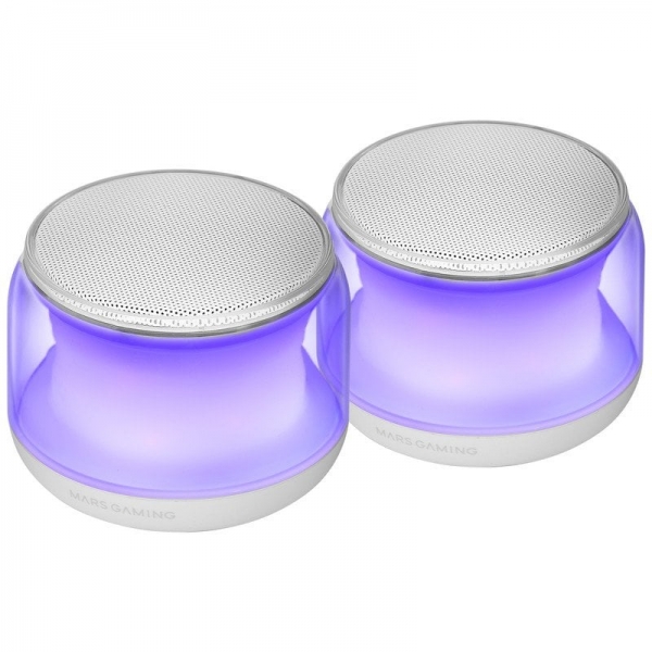 Enceintes Bluetooth Mars Gaming MS-AURA RGB - Son Surround 15W - DSP personnalisé - Éclairage RVB 360º - Bluetooth 5.3 - Connexion Jack - Contrôle intuitif - Couleur Blanc