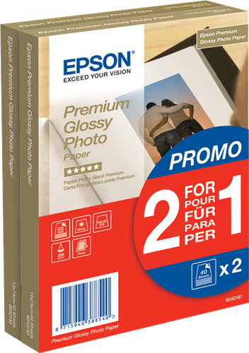 ✓ Epson Premium (C13S042167) papier photo Premium Glossy - 10x15cm - 2x 40  Feuilles couleur Blanc en stock - 123CONSOMMABLES