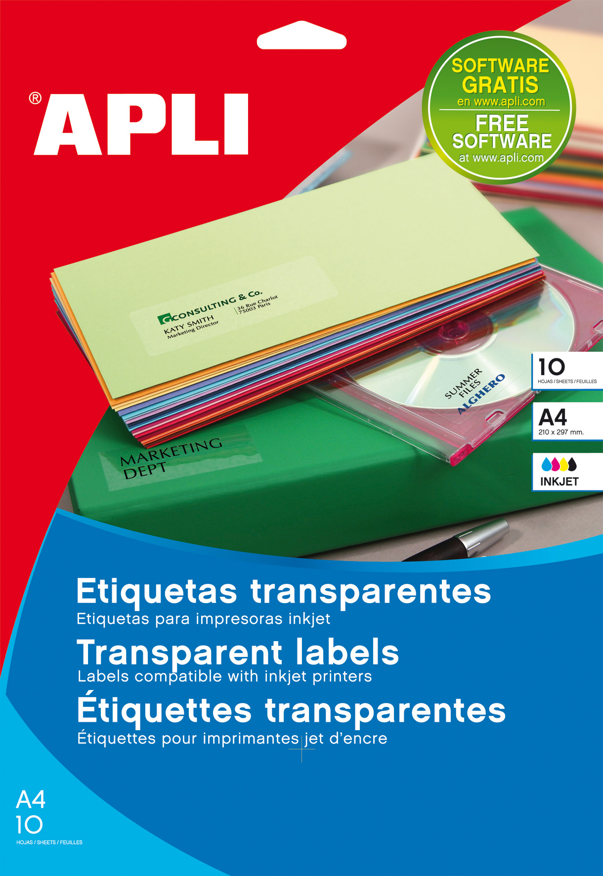 Etiquettes transparentes permanentes Apli 105,0 x 148,0 mm 10 feuilles