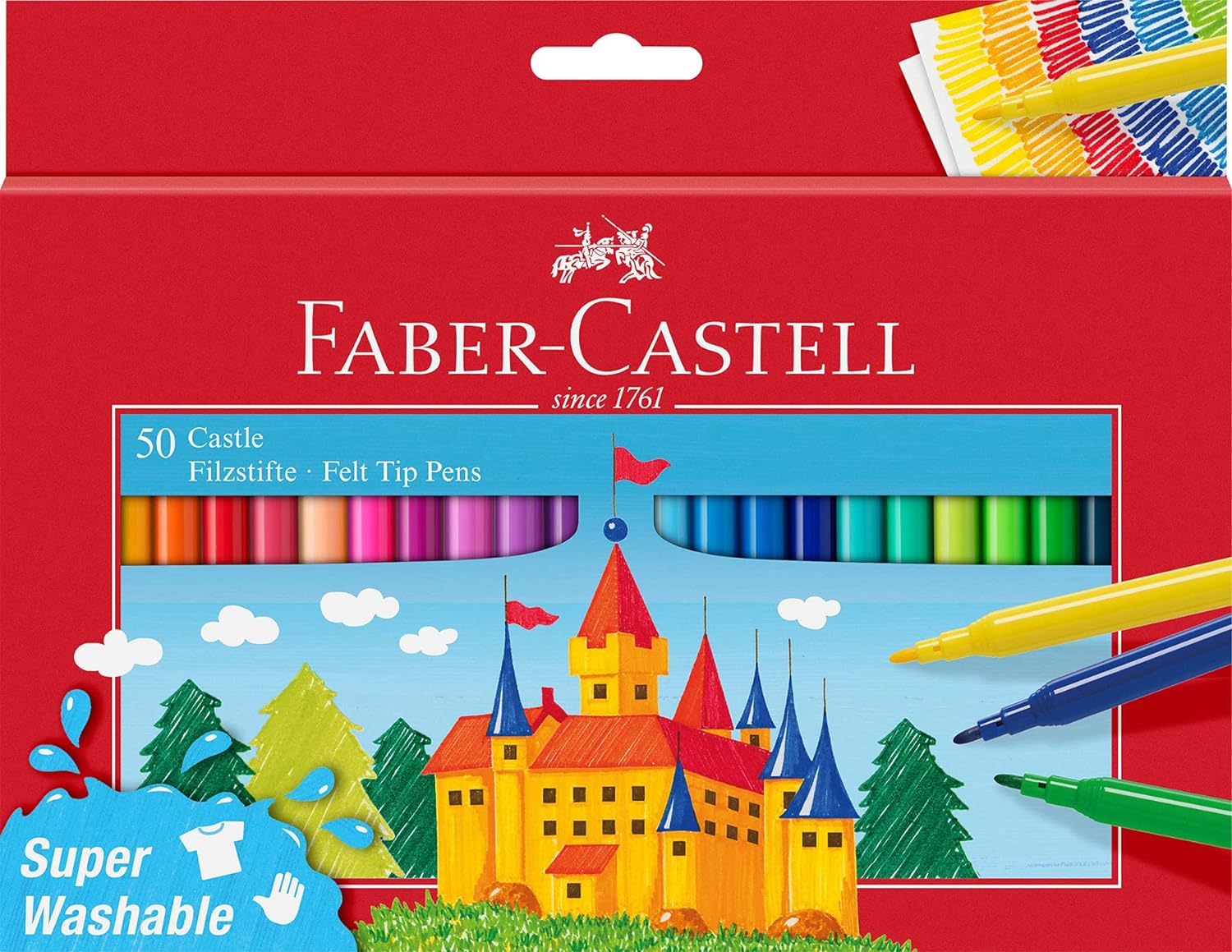 Faber-Castell Castle Lot de 50 marqueurs - Encre lavable à base d'eau - Couleurs assorties