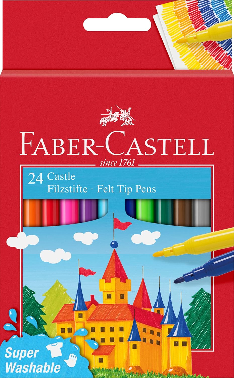 Faber-Castell Castle Pack de 24 marqueurs - Encre lavable à base d'eau - Couleurs assorties