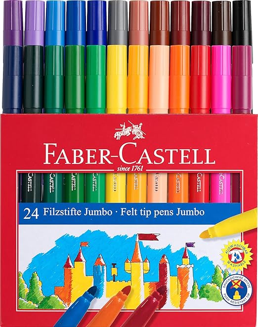 Faber-Castell Jumbo Pack de 24 marqueurs à pointe épaisse - Encre lavable à base d'eau - Couleurs assorties