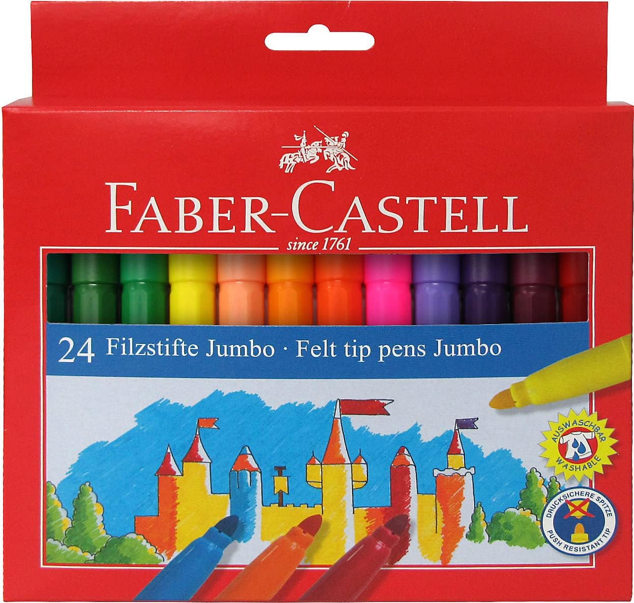 Faber-Castell Jumbo Pack de 24 marqueurs à pointe épaisse - Encre lavable à base d'eau - Couleurs assorties