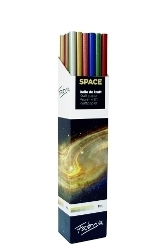 Fabrisa Space 6C Présentoir de 30 Rouleaux de Papier Cadeau - Papier Kraft Vergé 70gr - Mesures du Rouleau 1x3m - Couleurs Métalliques Assorties