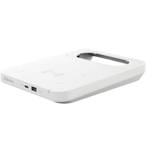 Fellowes Tallo Chargeur Sans Fil - 2 Ports USB - Charge Rapide - Couleur Blanche