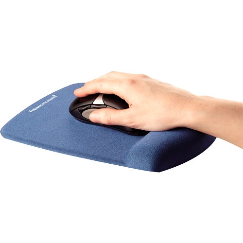 Fellowes Tapis de souris PlushTouch avec repose-poignet Foam Fusion - Confort supérieur - Protection antibactérienne - Base antidérapante - Couleur Bleu