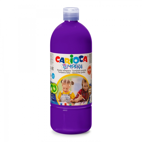 Flacon Carioca Tempera - 1000 ml - Couleurs super lavables - Facile à mélanger - Applicable sur matériaux poreux - Haute opacité - Couleur Violet