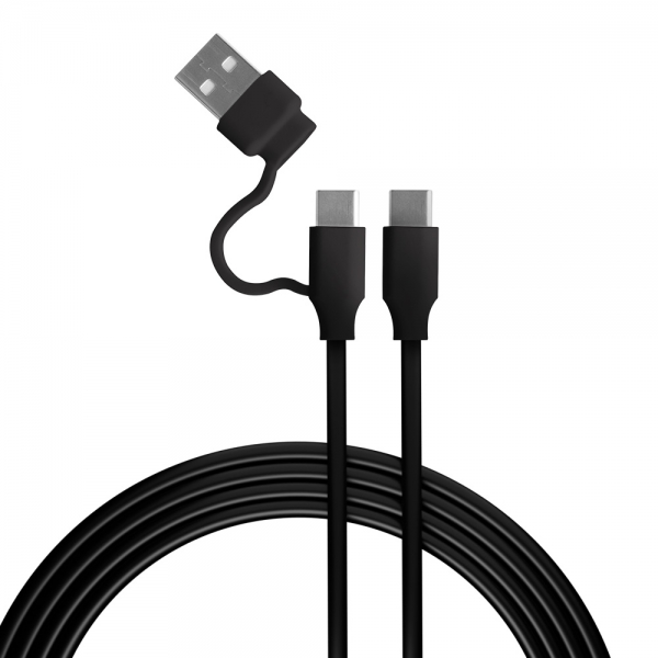 FR-TEC Câble de Charge USB-C vers USB-C avec Adaptateur USB-A - Compatible avec Ports PS5 - Longueur 3m - Couleur Noir