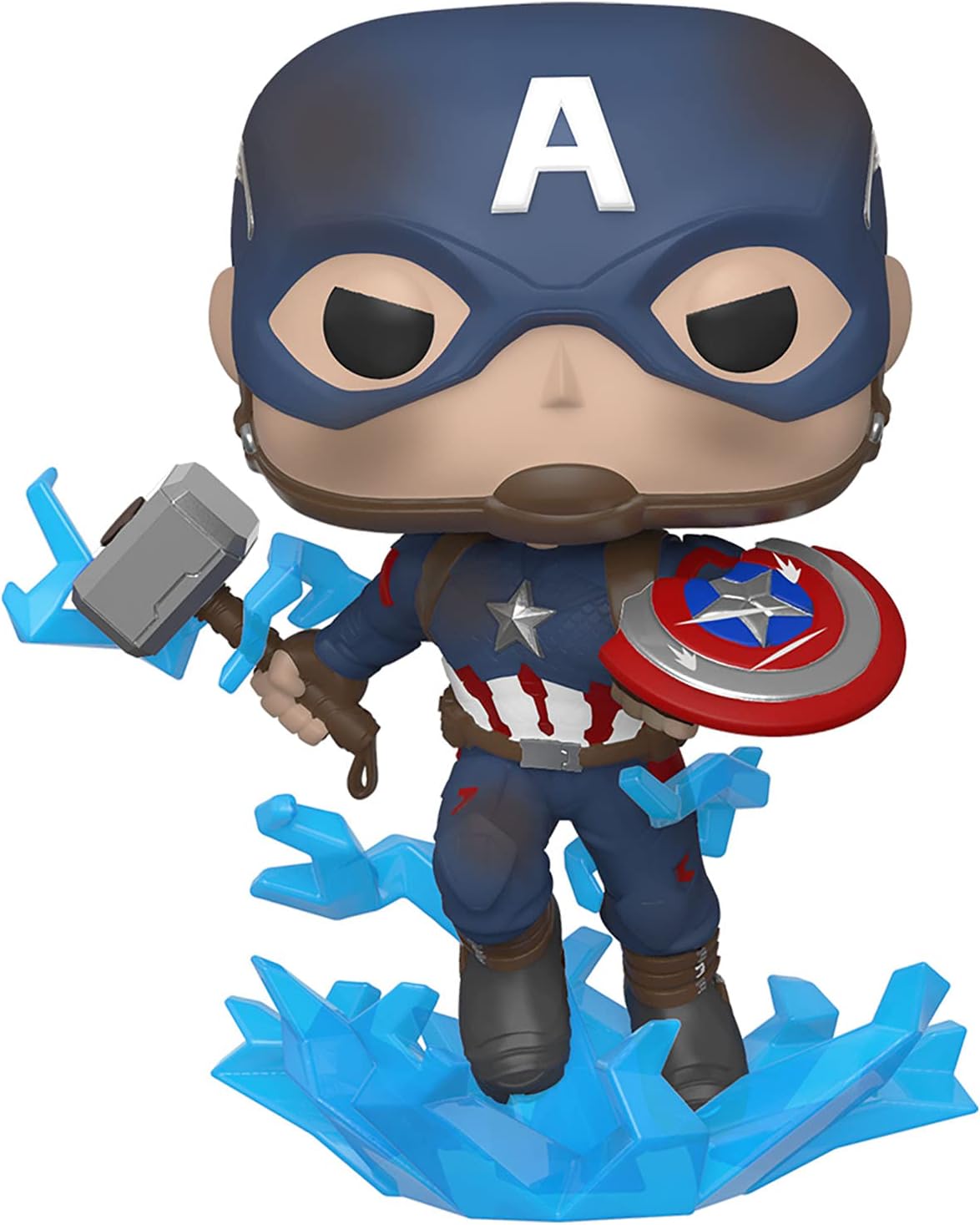 Funko Pop Marvel Avengers Endgame Captain America avec Bouclier Brisé et Mjolnir - Figurine Vinyle - Hauteur 9cm env.