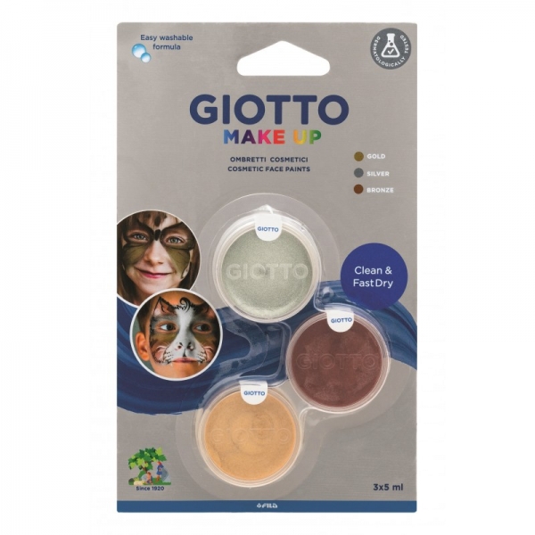 Giotto Make Up Metallic Pack de 3 maquillages pour le visage - Se lave à l'eau - Testé dermatologiquement - Couleurs métallisées assorties