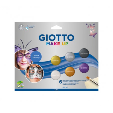 Giotto Make Up Metallic Pack de 6 maquillages pour le visage - Se lave à l'eau - Testé dermatologiquement - Couleurs métallisées assorties