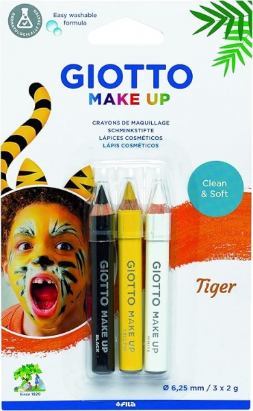 Giotto Make Up Tiger Pack de 3 crayons cosmétiques thème Tigre - Se lave à l'eau - Testé dermatologiquement - Couleurs assorties