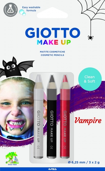 Giotto Make Up Vampire Pack avec 3 crayons cosmétiques thème vampire - Se lave à l'eau - Testé dermatologiquement - Couleurs assorties