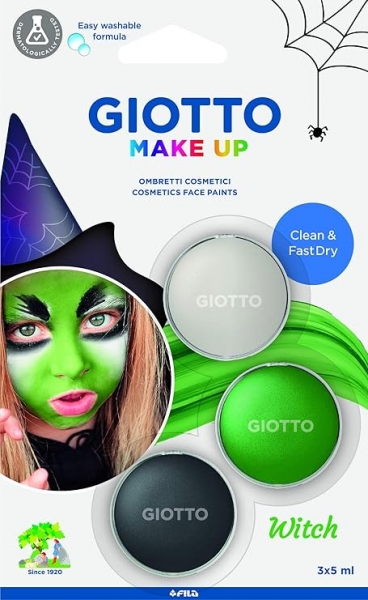 Giotto Make Up Witch Pack avec 3 maquillages pour le visage sur le thème des sorcières - Se lave à l'eau - Testé dermatologiquement - Couleurs assorties