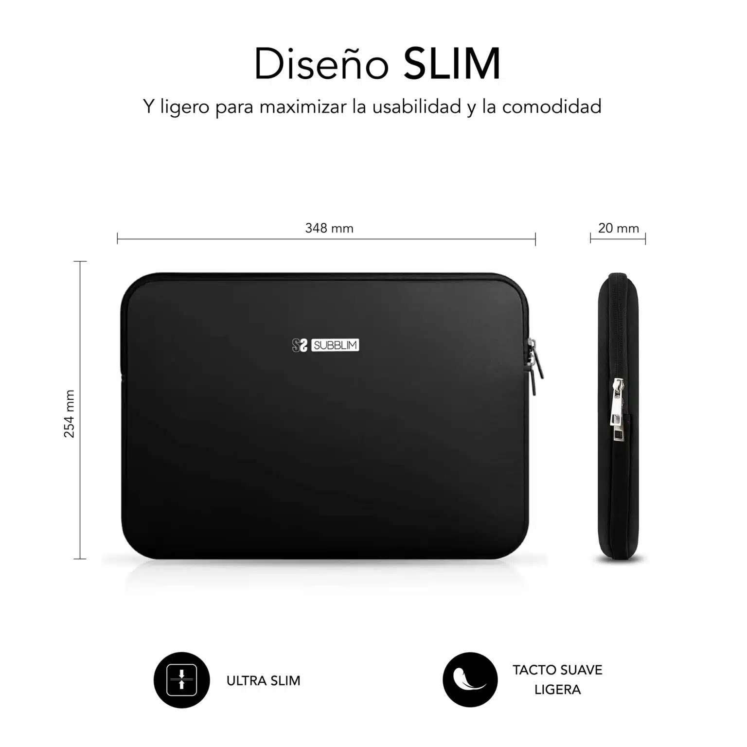 Housse en néoprène Subblim Skin pour ordinateur portable 15,6" - Fermeture à glissière - Noir