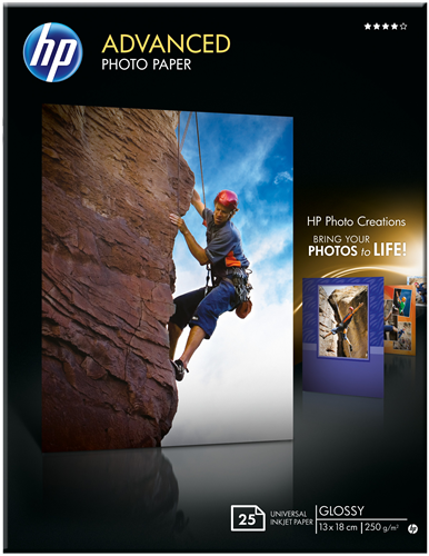 ✓ HP papier photo Advanced 13x18 250g/m couleur Blanc en stock