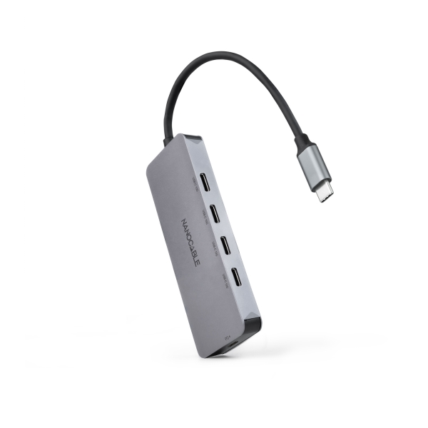 Hub Nanocable USB-C 3.2 avec 4x Ports USB-C 3.2 + 1 Port USB-C PD 100W - Vitesse de transfert jusqu'à 10Gbps - Câble 0,10m