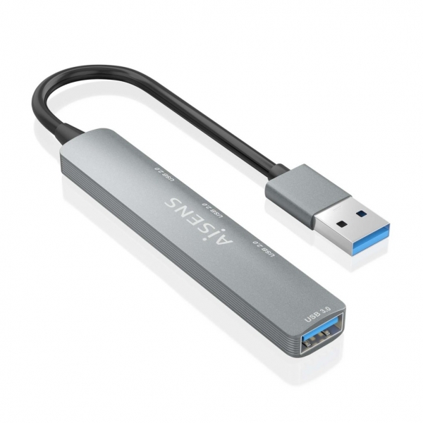 Hub USB Aisens Ultra Slim en aluminium - 1xUSB3.0 + 3xUSB2.0 - Haute vitesse 5 Gbit/s - Alimenté par bus USB - Couleur grise