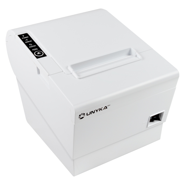 Imprimante de reçus thermique blanche Unykach POS5 - Vitesse 230 mm/s - USB, RJ-45, RJ-12 et RJ11