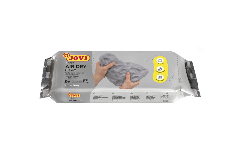 Jovi Air Dry Tablette de pâte à modeler durcissante à l'air - Toucher frais - Facile à mouler - Multi-surfaces - Séchage en 24H - Finition fine - Couleur Gris