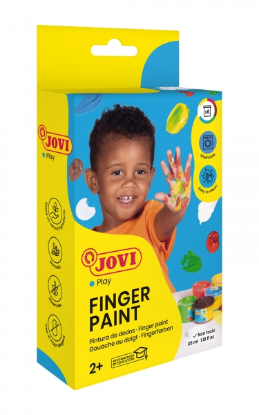 Jovi Finger Paint Étui de 6 pots de peinture pour doigts - Couleurs miscibles - Texture gélatineuse - Lavable - Sans gluten - Non toxique - Couleurs assorties