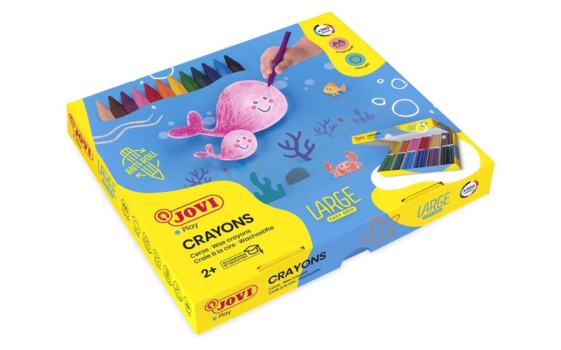 Jovi Grande boîte de 300 crayons hexagonaux en plastique Easy Grip - Ne pas rouler - Utilisation sur papier et carton - Longue durée - Ne tache pas - Convient aux taille-crayons - Couleurs assorties