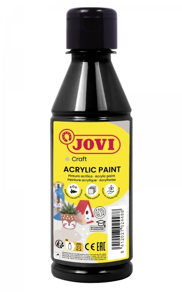 Jovi Jovidecor Peinture Acrylique Satinée Acryl - Haut Pouvoir Couvrant - Application Facile - Résistante à l'Eau et au Savon - Couleur Noir