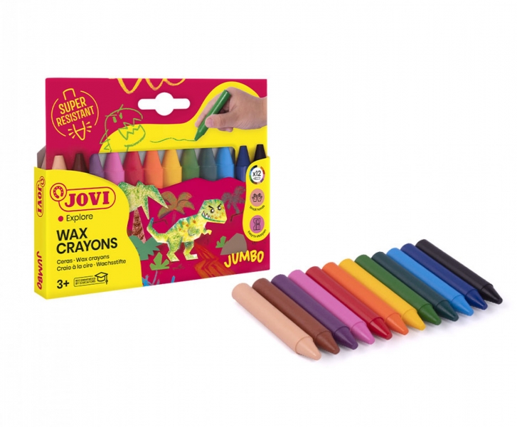 Jovi Jumbo Étui de 12 Cires Rondes - Résistantes - Ne tachent pas - Couleurs Assorties