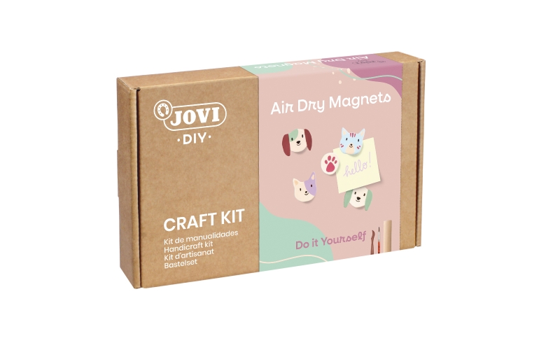 Jovi Kit de bricolage pour fabriquer des aimants avec de la pâte durcissante à l'air libre – Instructions étape par étape – Lien vers le didacticiel vidéo – Comprend des outils de modélisation – Peintures gouache – 9 aimants – Différente