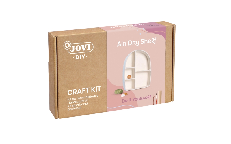 Jovi Kit de bricolage pour fabriquer une étagère avec de la pâte durcissante à l'air libre - 500 g de Airdry - Outils de modelage - Peintures gouache - Pinceaux calibrés - Différentes couleurs