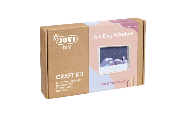 Jovi Kit de bricolage pour fenêtre paysagère – Pâte durcissante à l'air libre – Outils de modélisation – Peintures gouache – Pinceaux – Accessoires inclus – Différentes couleurs