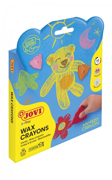 Jovi My First Crayon Trousse de 8 crayons en forme d'ours - Résistant - Ne tache pas - Design ergonomique - Favorise une bonne prise en main - Traits fins et épais - Couleurs assorties