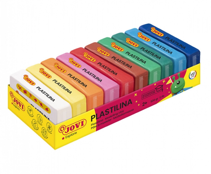 Jovi Pack de 10 Comprimés de Pâte à Modeler 50gr - 100% Végétale - Très Moulable - Ne Sèche Pas - Couleurs Miscibles - Couleurs Assorties