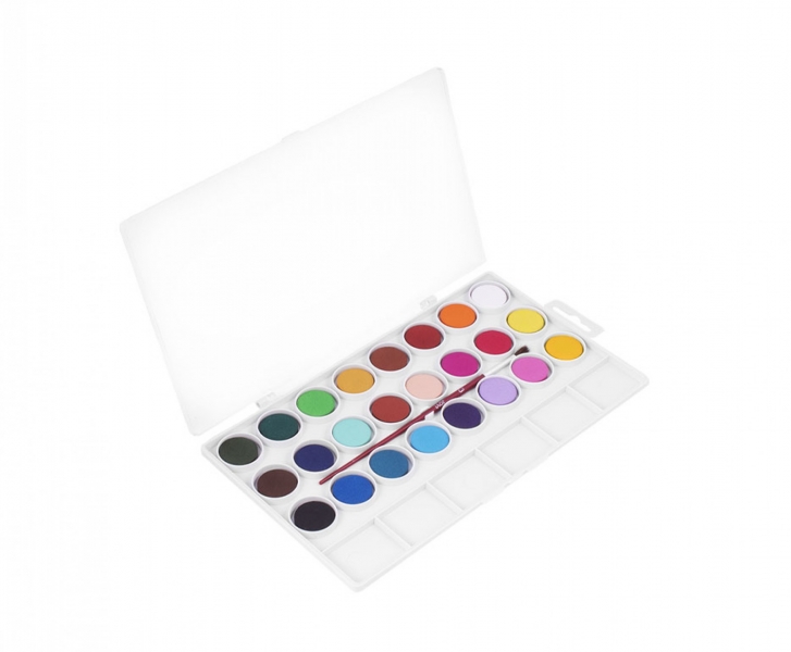 Jovi Pack de 24 Aquarelles en Poêle + Pinceau - Lumineux - Facilement Mélangable - Couleurs Assorties