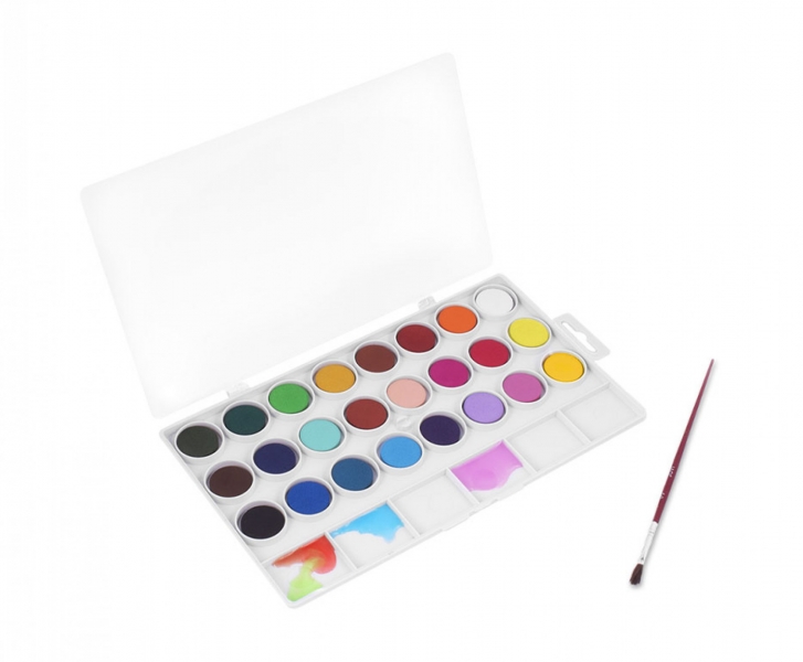 Jovi Pack de 24 Aquarelles en Poêle + Pinceau - Lumineux - Facilement Mélangable - Couleurs Assorties