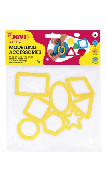 Jovi Sac à suspendre avec 8 moules de découpe de figures géométriques – Moules en plastique pour pâte à modeler – Facile à utiliser – Durable – Design éducatif – Couleur jaune