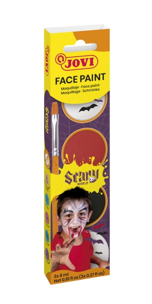 Jovi Scary Coffret de 3 Flacons 8 ml Crème Maquillage + Accessoires - Hypoallergénique - Application Facile - Base Huileuse - Retrait Facile - Couleurs Assorties