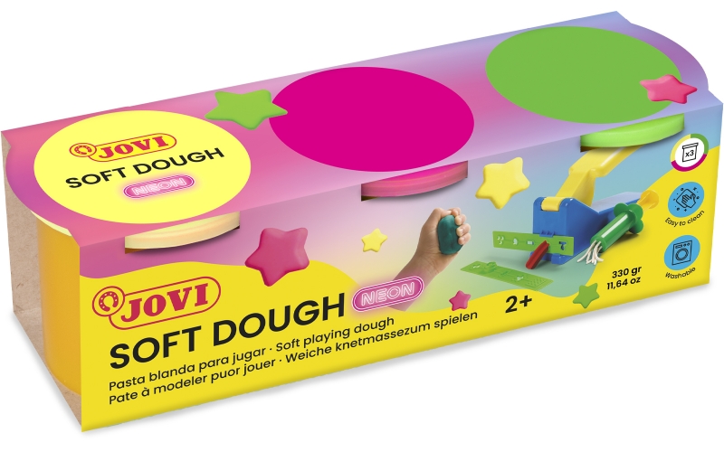 Jovi Soft Dough Blandiver Coffret de 3 Flacons Couleurs Fluo - Souple et Flexible - Facile à Pétrir et à Mouler - Idéal pour Débuter en Modelage - Couleur Assortie